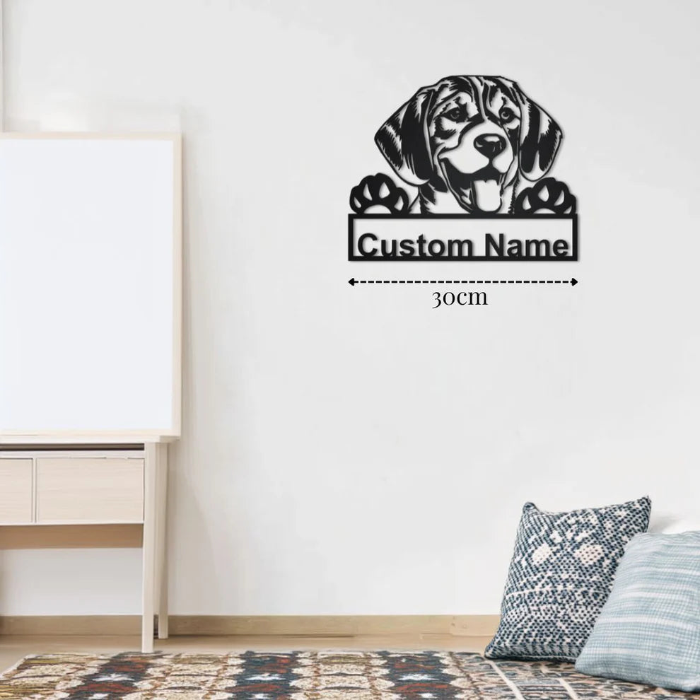 ديكور جداري معدني - بزينة على شكل كلب بيغل بتخصيص إسمك
