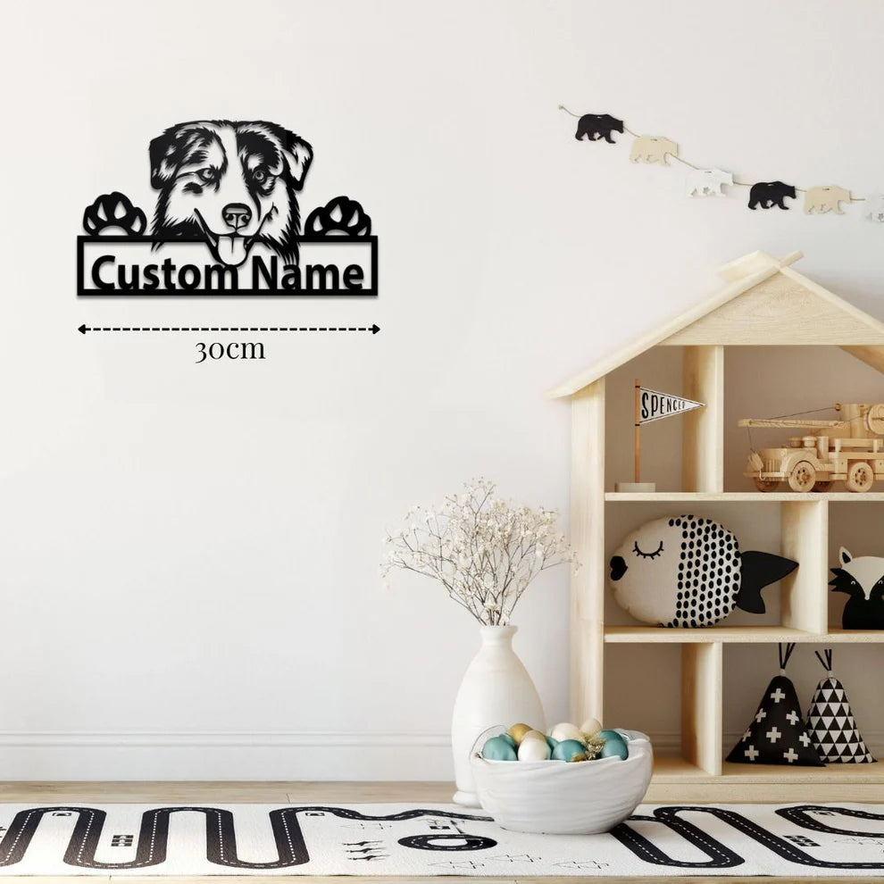 ديكور جداري معدني - بزينة شكل كلب الراعي الأسترالي بتخصيص إسمك