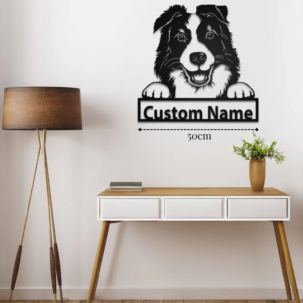 ديكور جداري معدني - بزينة على شكل الكلب بوردر كولي بتخصيص إسمك