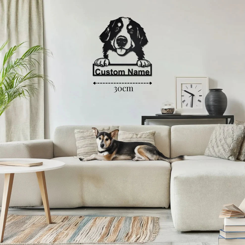 ديكور جداري معدني - بزينة على شكل كلب بيرنيز ماونتين بتخصيص إسمك