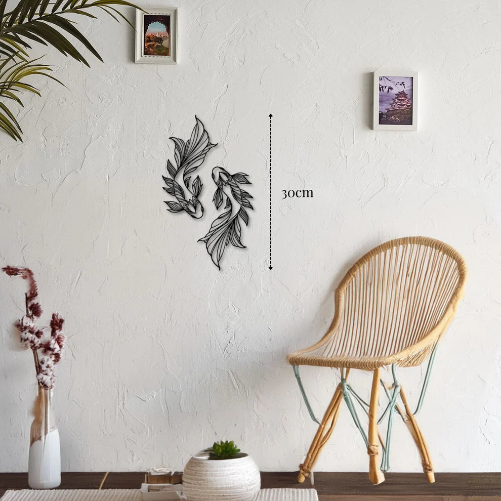 ديكور جداري معدني - بزينة سمكتين مجنحتين