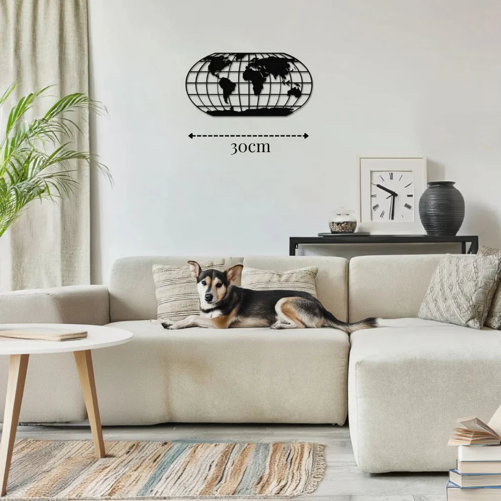 ديكور جداري معدني  بزينة خريطة العالم مع القطب الشمالي والجنوبي