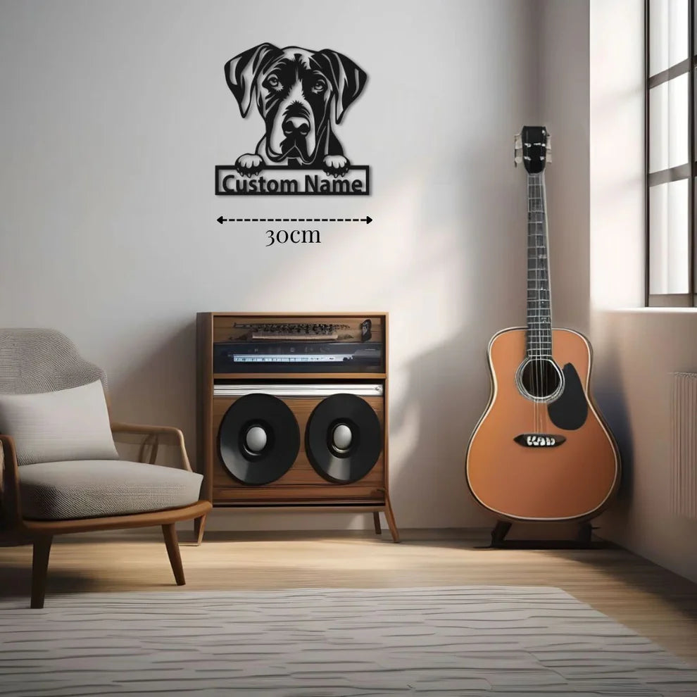 ديكور جداري معدني - بزينة على شكل كلب جريت دين بتخصيص إسمك