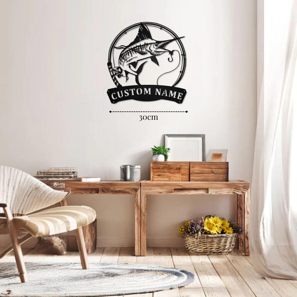 ديكور جداري معدني - بزينة على شكل سمكة السيف بتخصيص إسمك