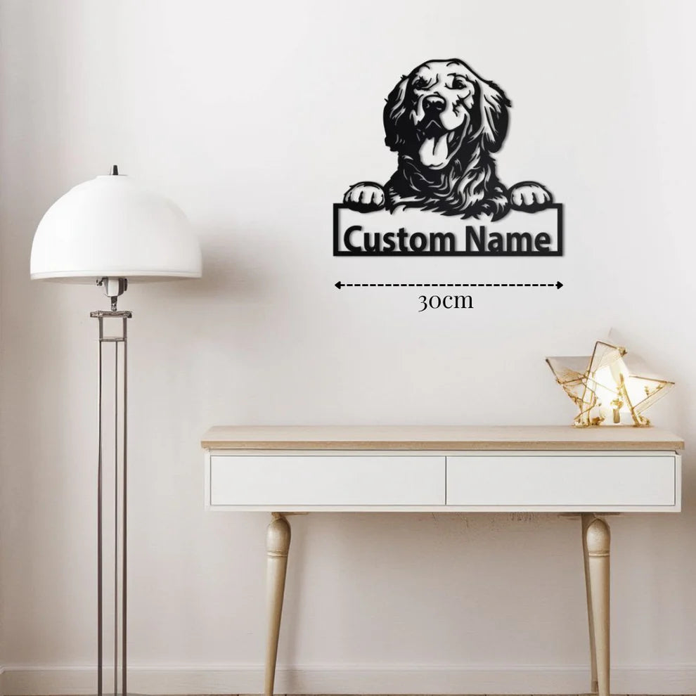 ديكور جداري معدني - بزينة على شكل كلب جولدن ريتريفر بتخصيص إسمك