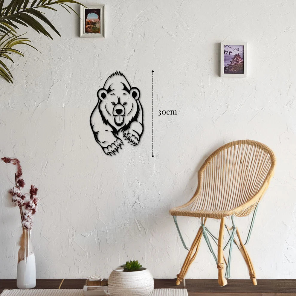 ديكور جداري معدني - بزينة دب في وضعية هجوم