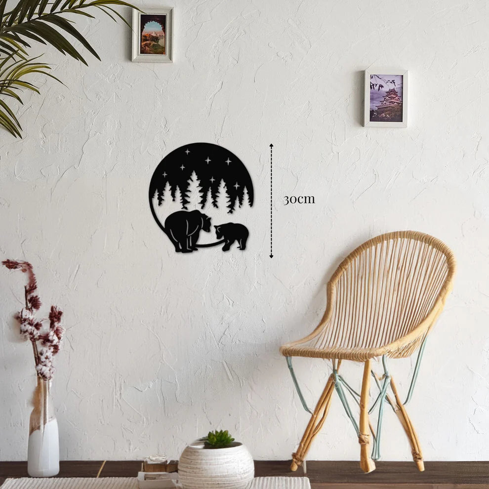 ديكور جداري معدني - بزينة على شكل دب وصغيره الجميلان