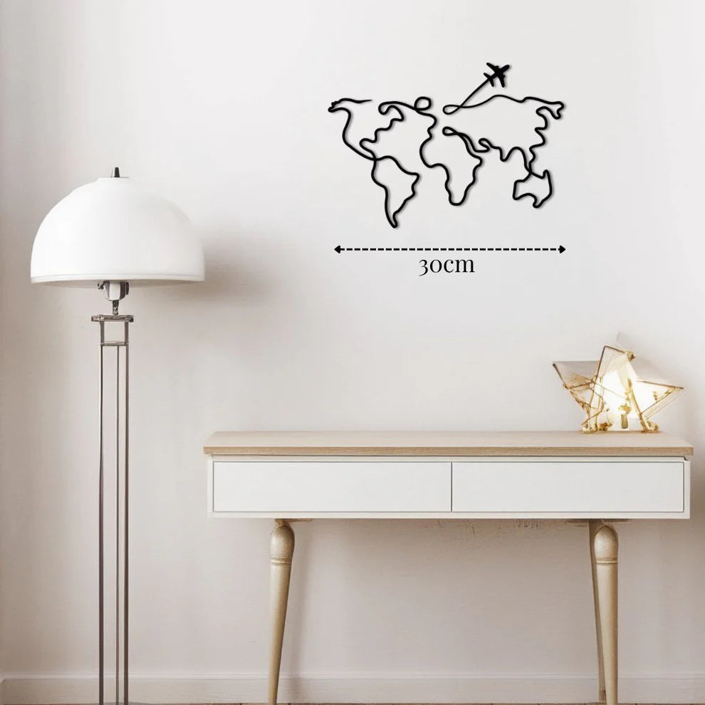ديكور جداري معدني - بزينة خريطة العالم الطيرانية