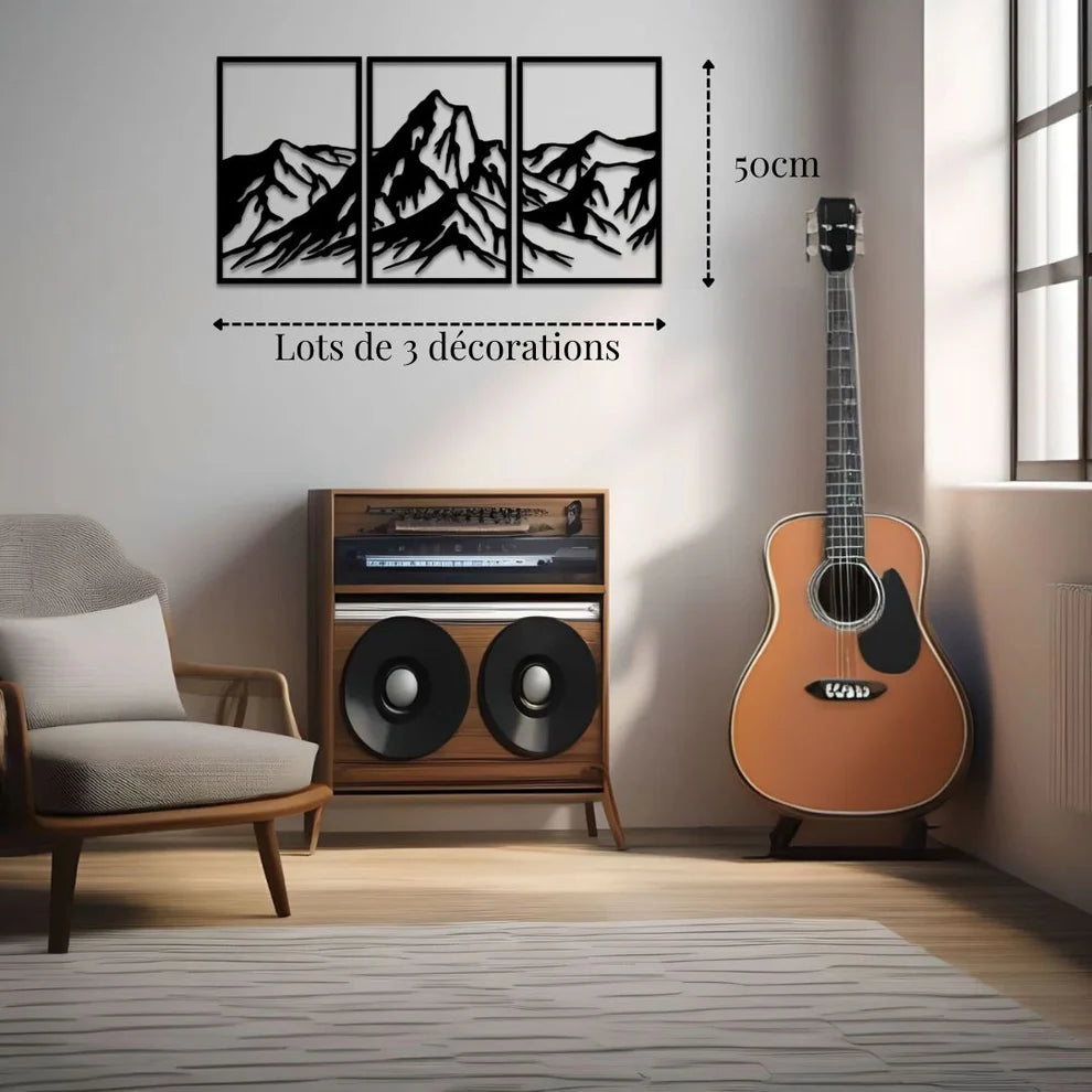 ديكور جداري معدني بزينة الجبال العملاقة تجمع صورة بثلاث لوحات رائعة